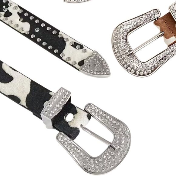 Western Cow Print Rhinestone Belt Bling Studded Cowgirl Y2K Country Large NWT main image 5